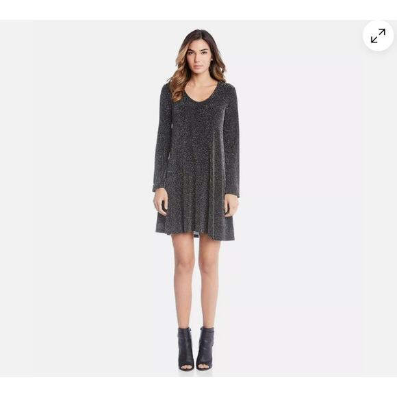 KAREN KANE WOMEN'S BLACK TAYLOR SPARKLE LONG SLEEVE SWING DRESS SIZE 0X - Picture 1 of 11